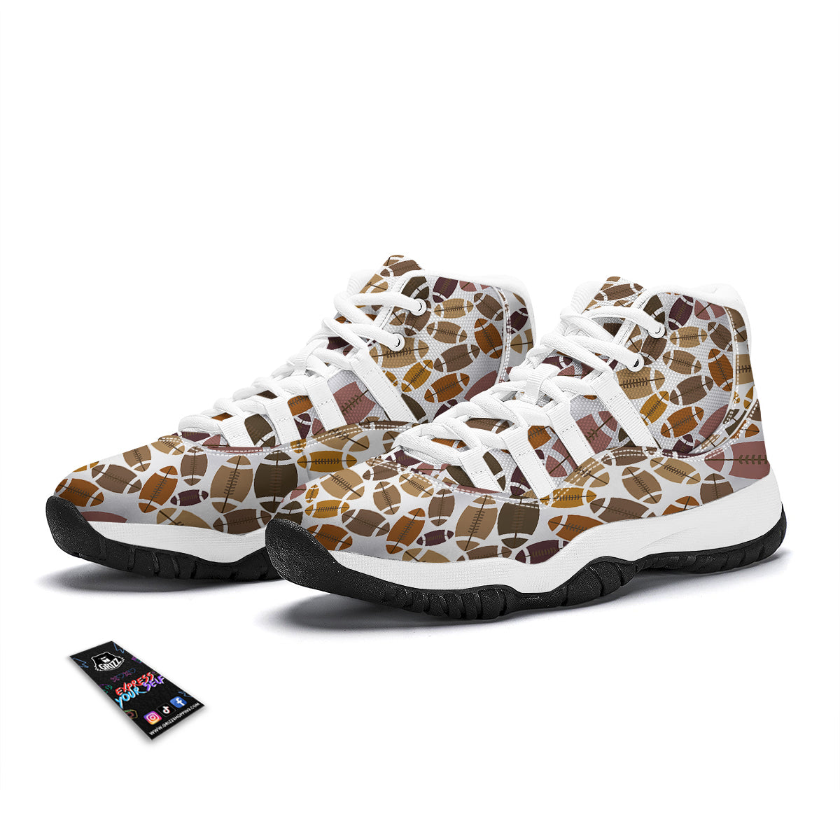 American Football Rugby Ball Pattern Print White Bball Shoes-grizzshop
