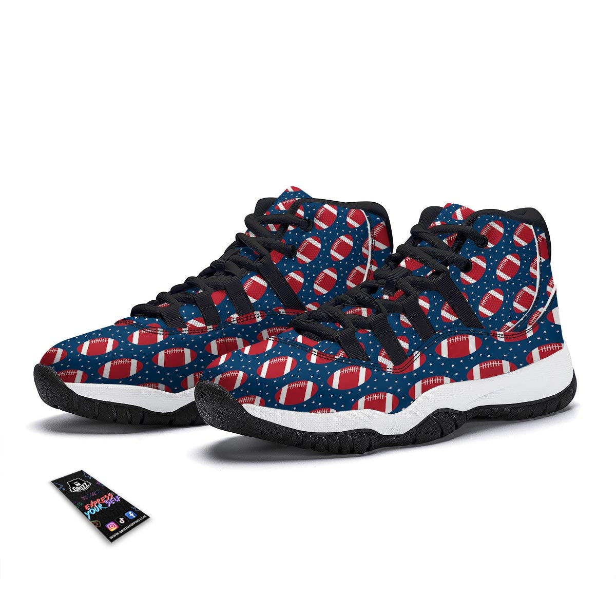 American Football Rugby Ball Print Pattern Black Bball Shoes-grizzshop