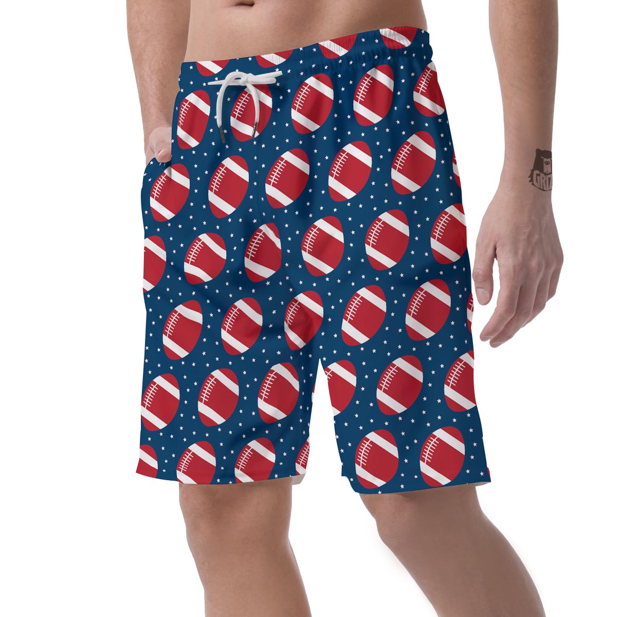 American Football Rugby Ball Print Pattern Men's Shorts-grizzshop