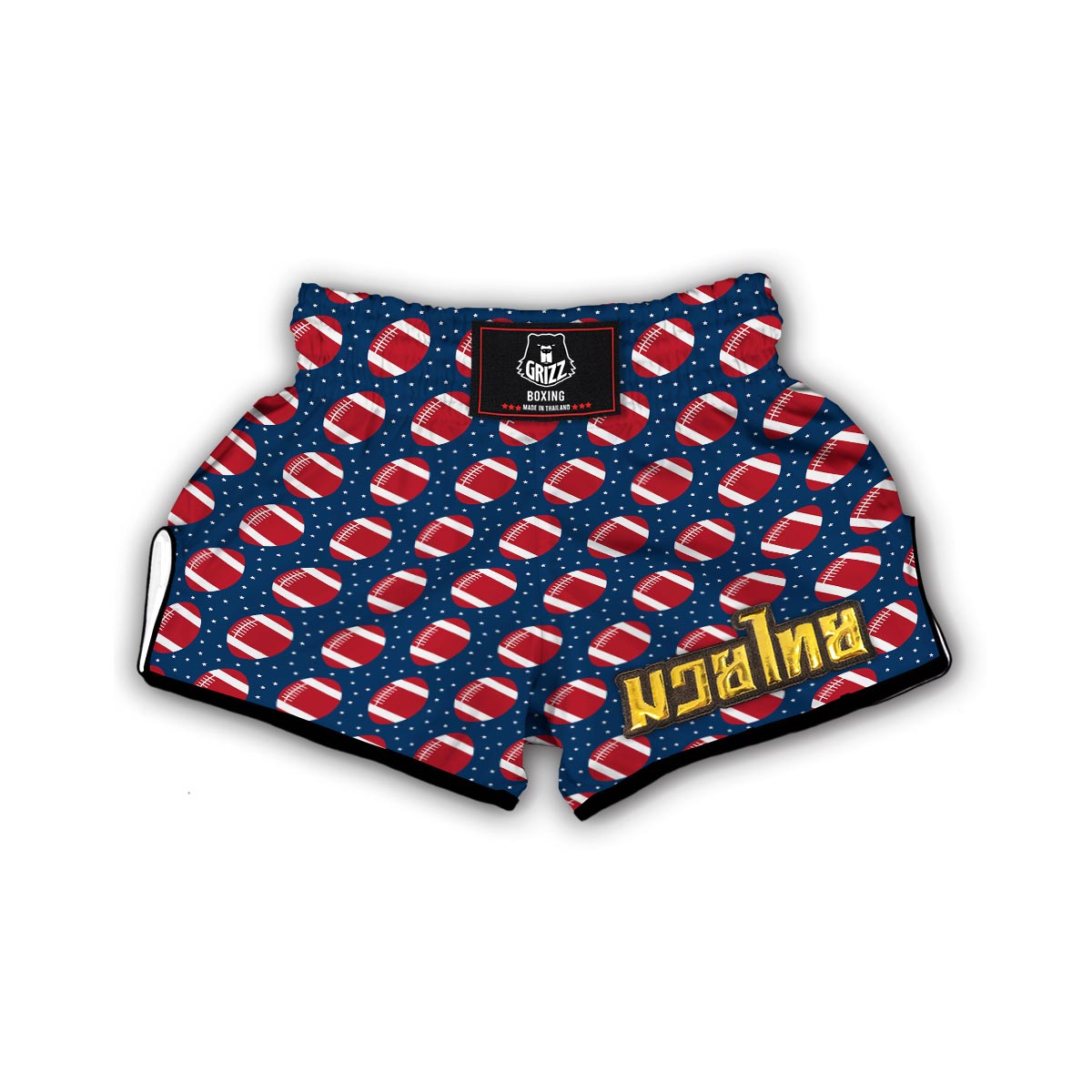 American Football Rugby Ball Print Pattern Muay Thai Boxing Shorts-grizzshop