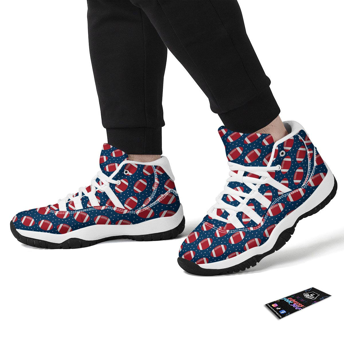 American Football Rugby Ball Print Pattern White Bball Shoes-grizzshop