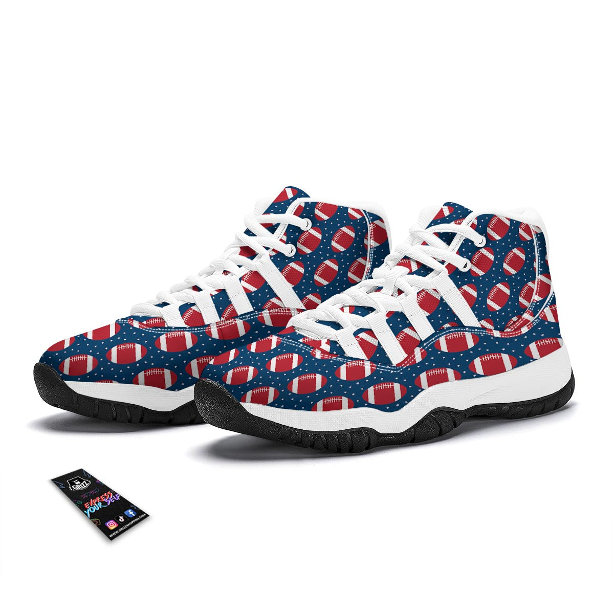 American Football Rugby Ball Print Pattern White Bball Shoes-grizzshop