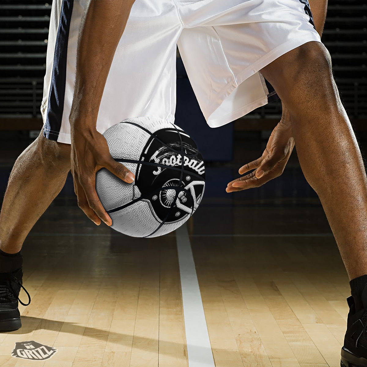 American Football White And Black Print Basketball-grizzshop