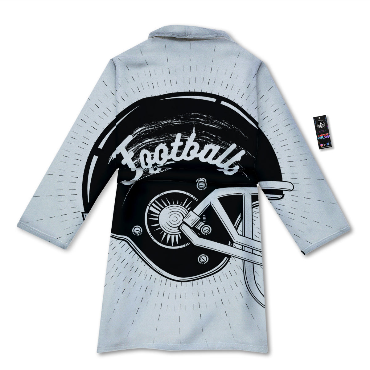 American Football White And Black Print Bathrobe-grizzshop