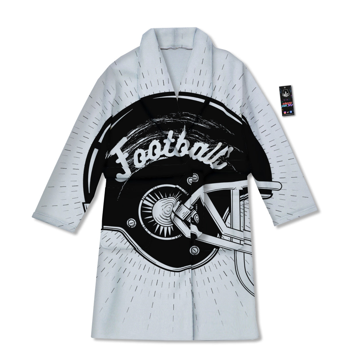 American Football White And Black Print Bathrobe-grizzshop