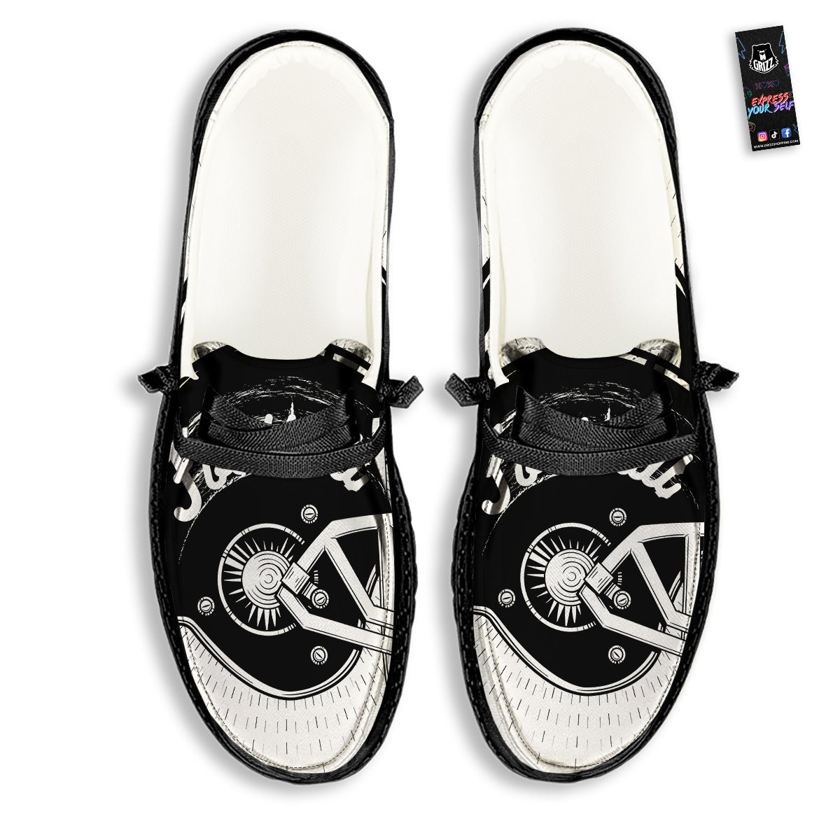 American Football White And Black Print Black Loafers-grizzshop