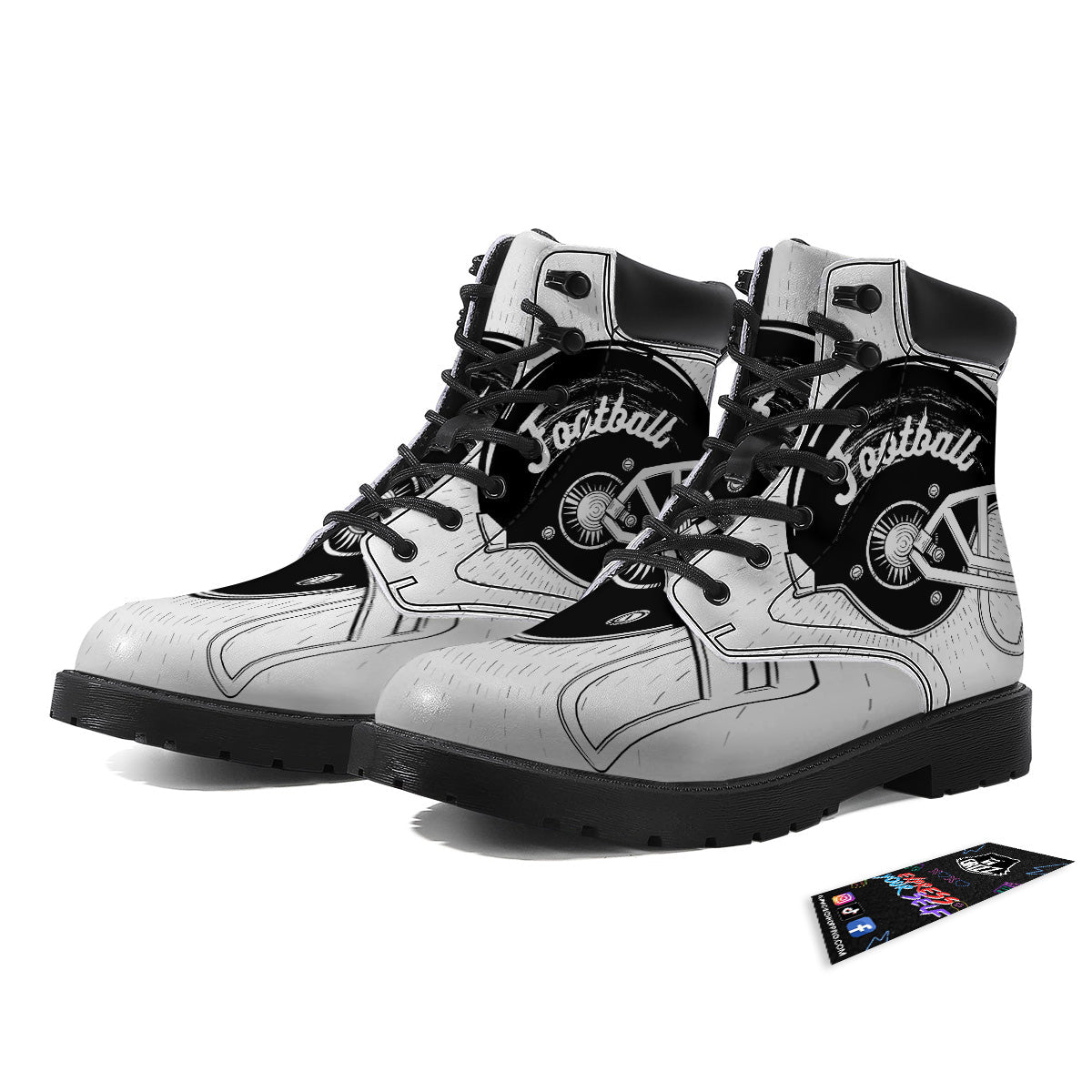 American Football White And Black Print Boots-grizzshop