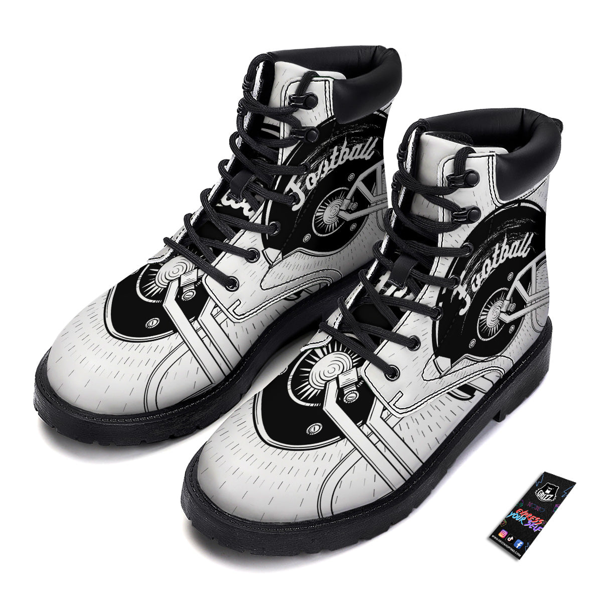 American Football White And Black Print Boots-grizzshop