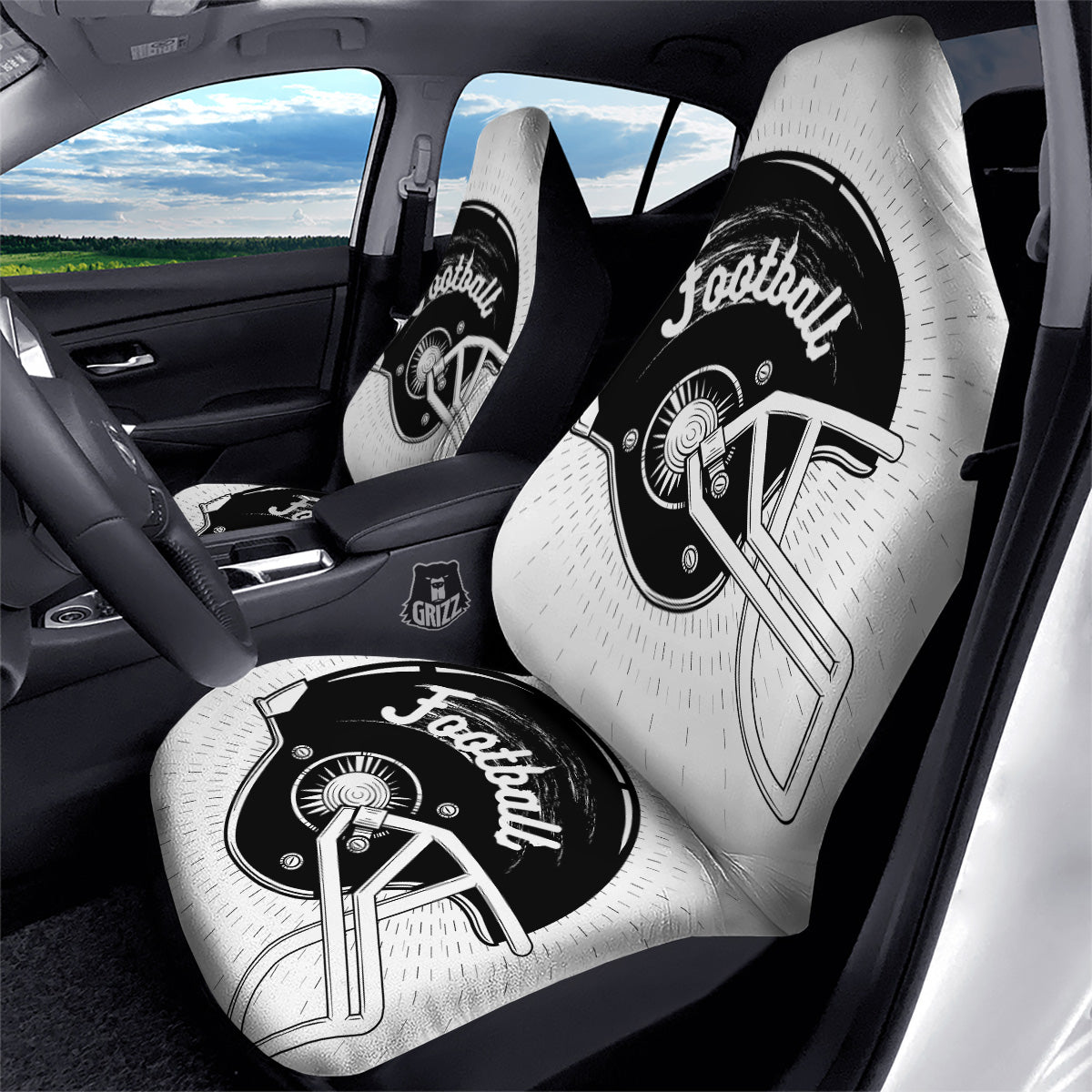 American Football White And Black Print Car Seat Covers-grizzshop
