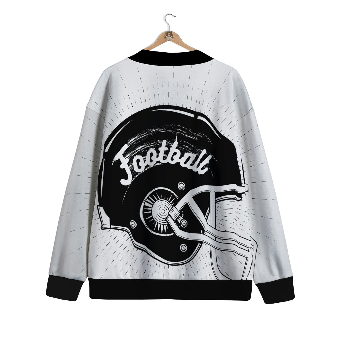 American Football White And Black Print Cardigan-grizzshop