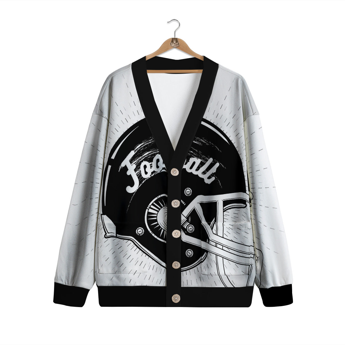 American Football White And Black Print Cardigan-grizzshop