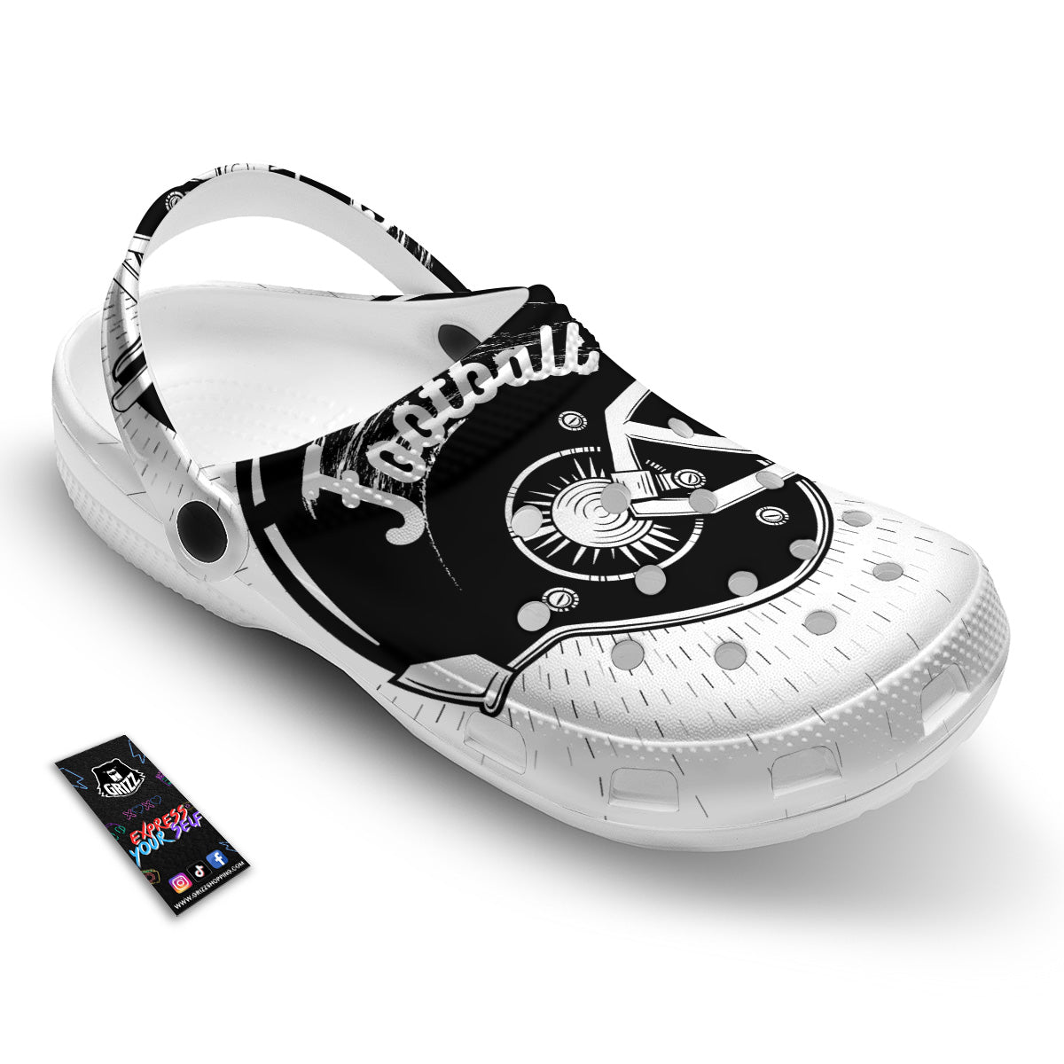 American Football White And Black Print Clog-grizzshop