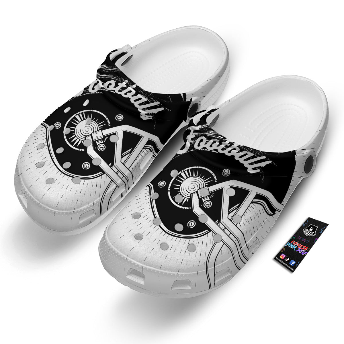 American Football White And Black Print Clog-grizzshop