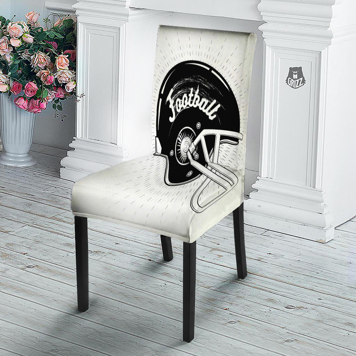 American Football White And Black Print Dining Chair Slipcover-grizzshop