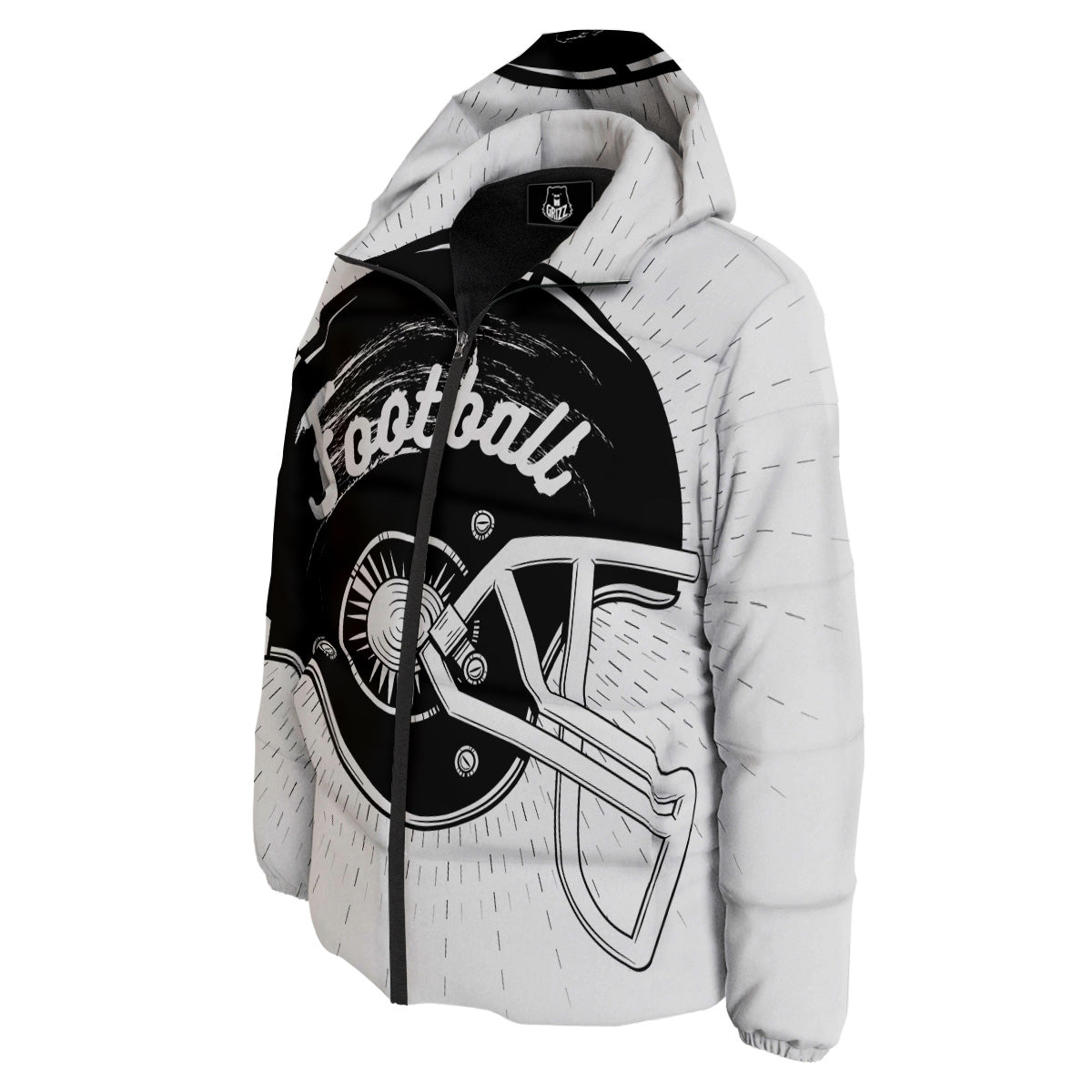 American Football White And Black Print Down Jacket-grizzshop