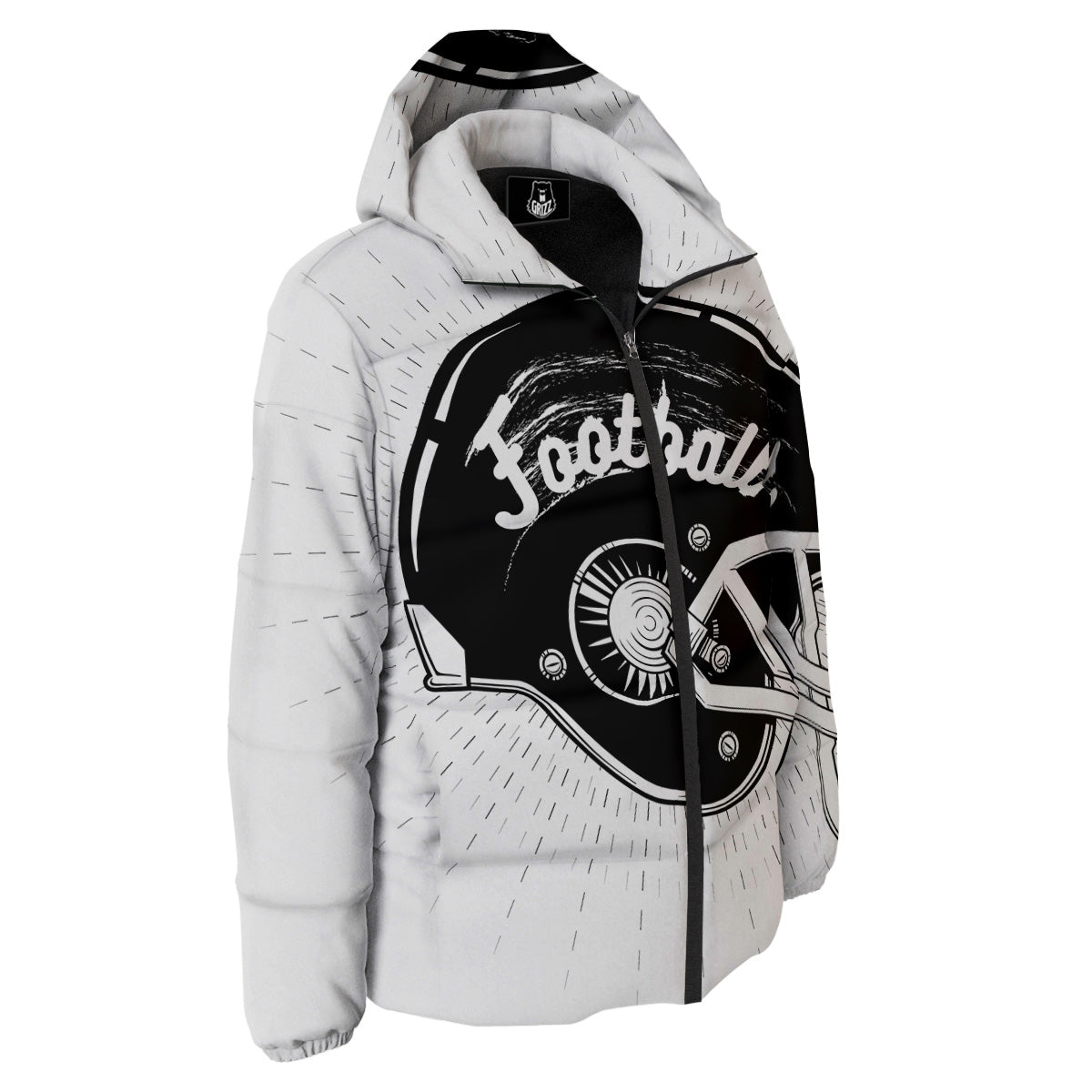 American Football White And Black Print Down Jacket-grizzshop