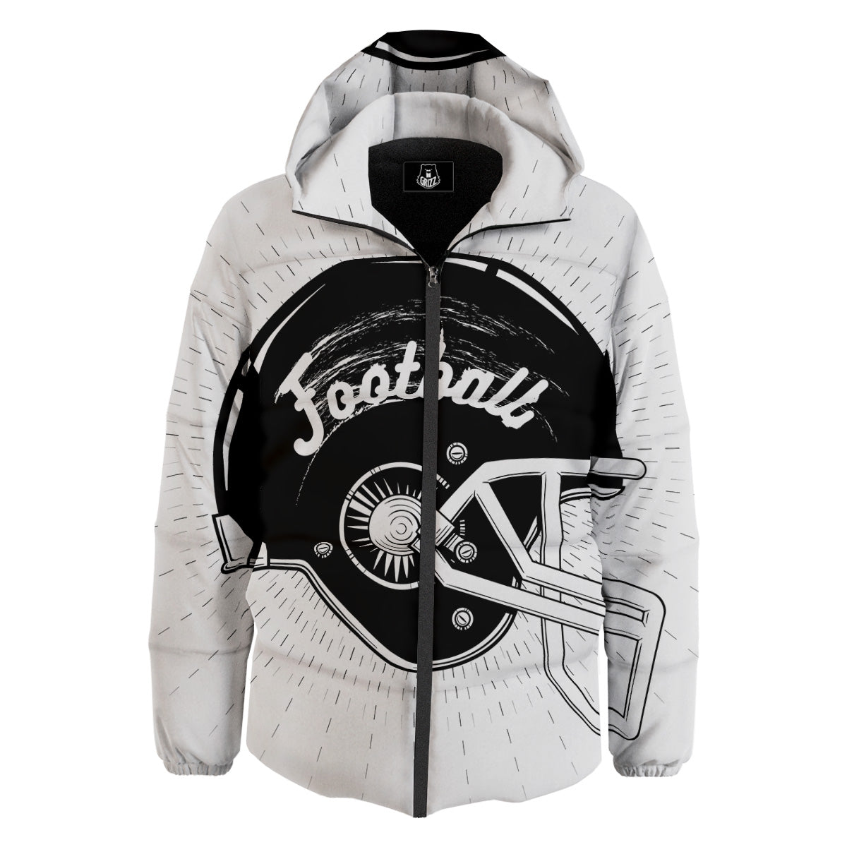 American Football White And Black Print Down Jacket-grizzshop