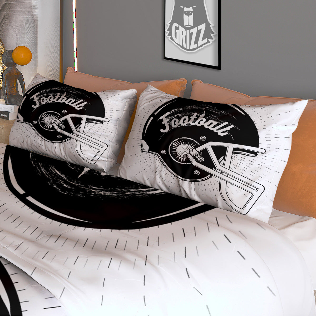 American Football White And Black Print Duvet Cover Bedding Set