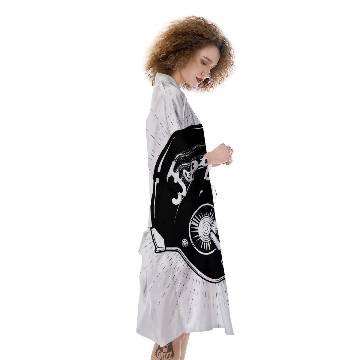 American Football White And Black Print Kimono-grizzshop