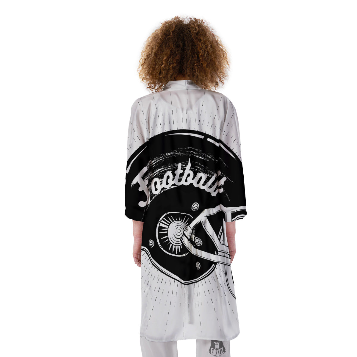 American Football White And Black Print Kimono-grizzshop