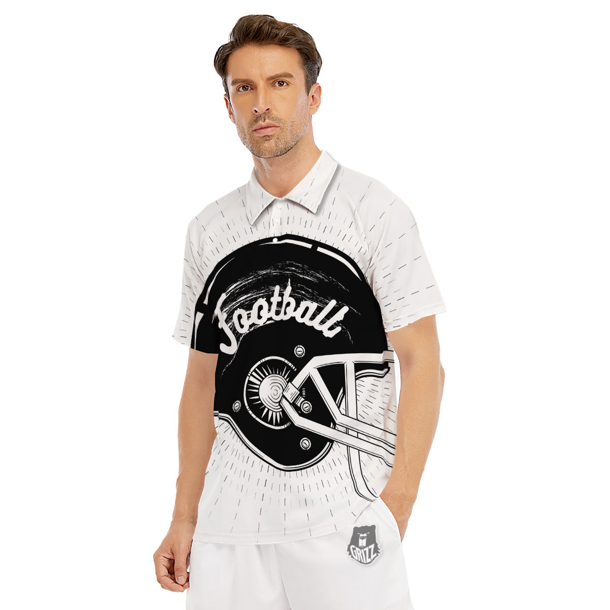 American Football White And Black Print Men's Golf Shirts-grizzshop