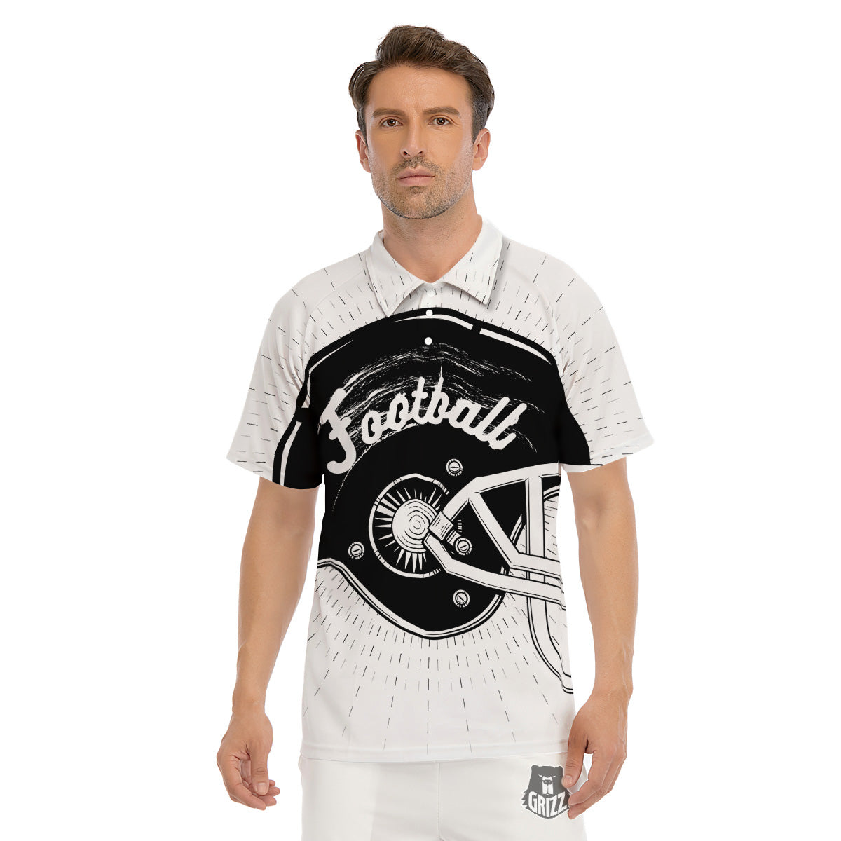 American Football White And Black Print Men's Golf Shirts-grizzshop