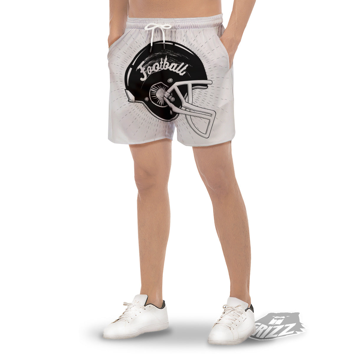 American Football White And Black Print Men's Gym Shorts-grizzshop