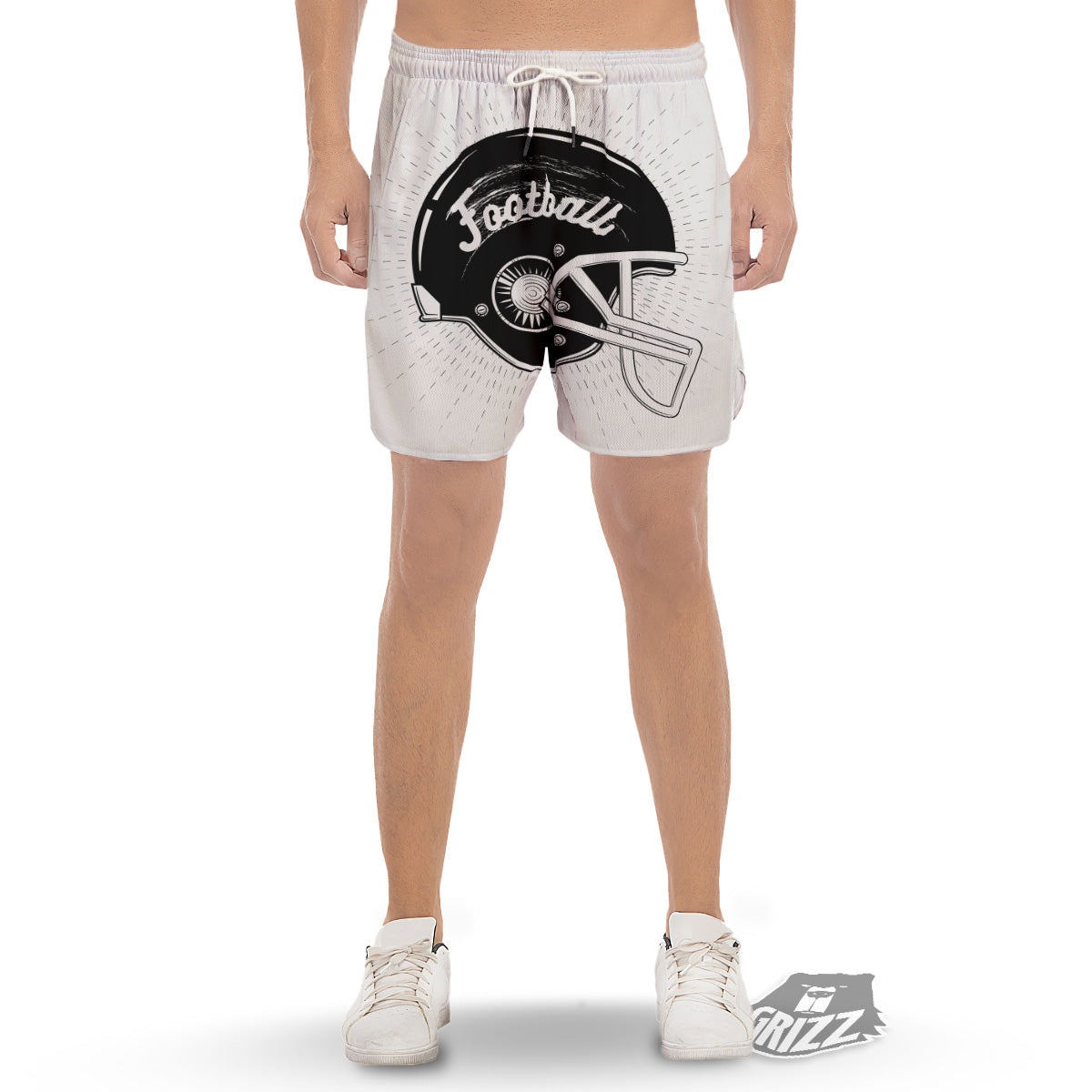 American Football White And Black Print Men's Gym Shorts-grizzshop