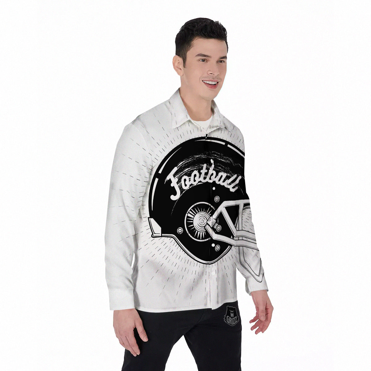 American Football White and Black Print Men's Long Sleeve Shirts