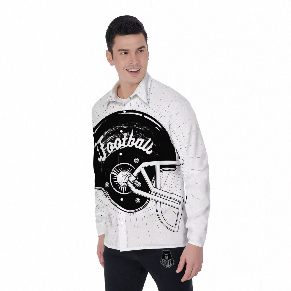 American Football White And Black Print Men's Long Sleeve Shirts-grizzshop