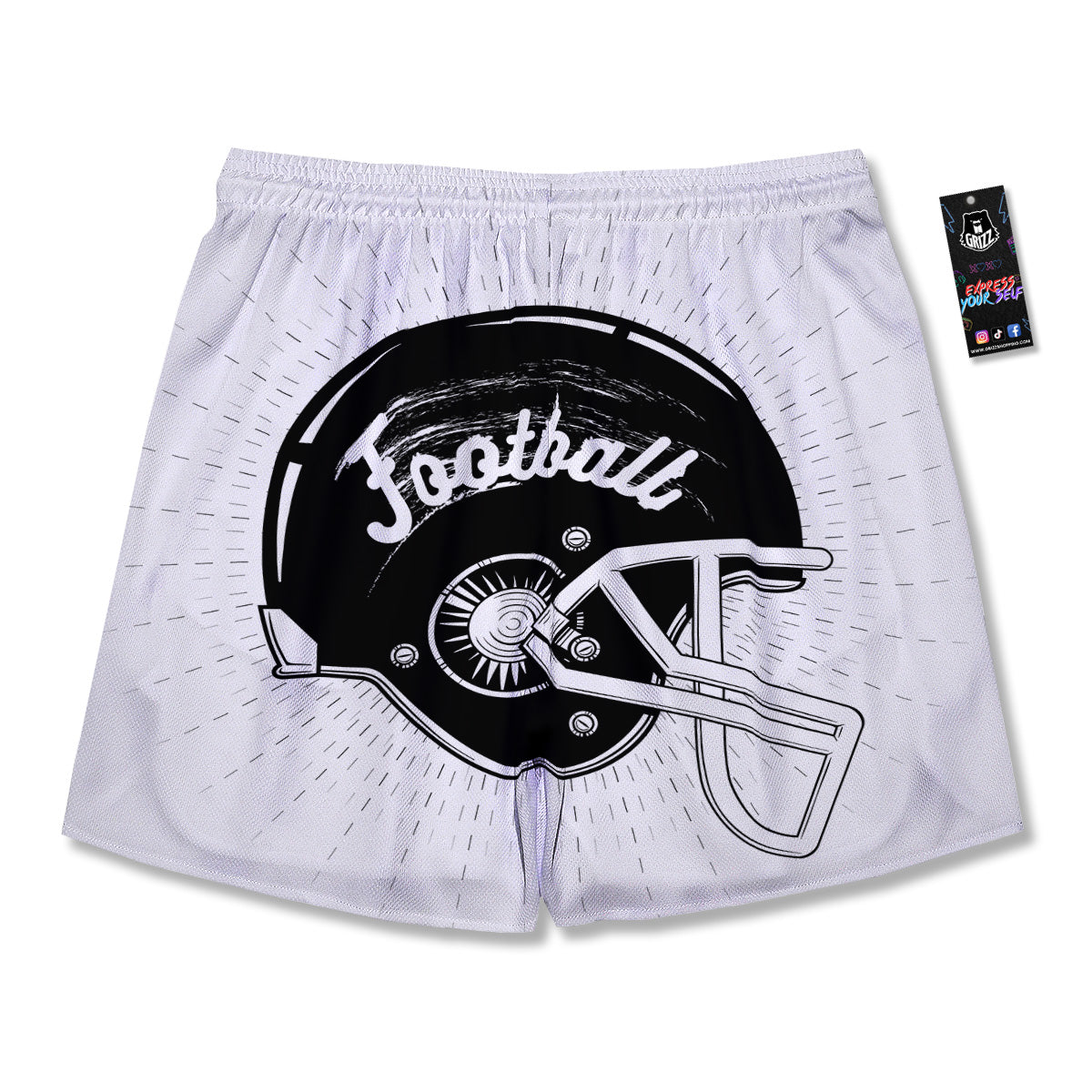 American Football White And Black Print Men's Running Shorts-grizzshop