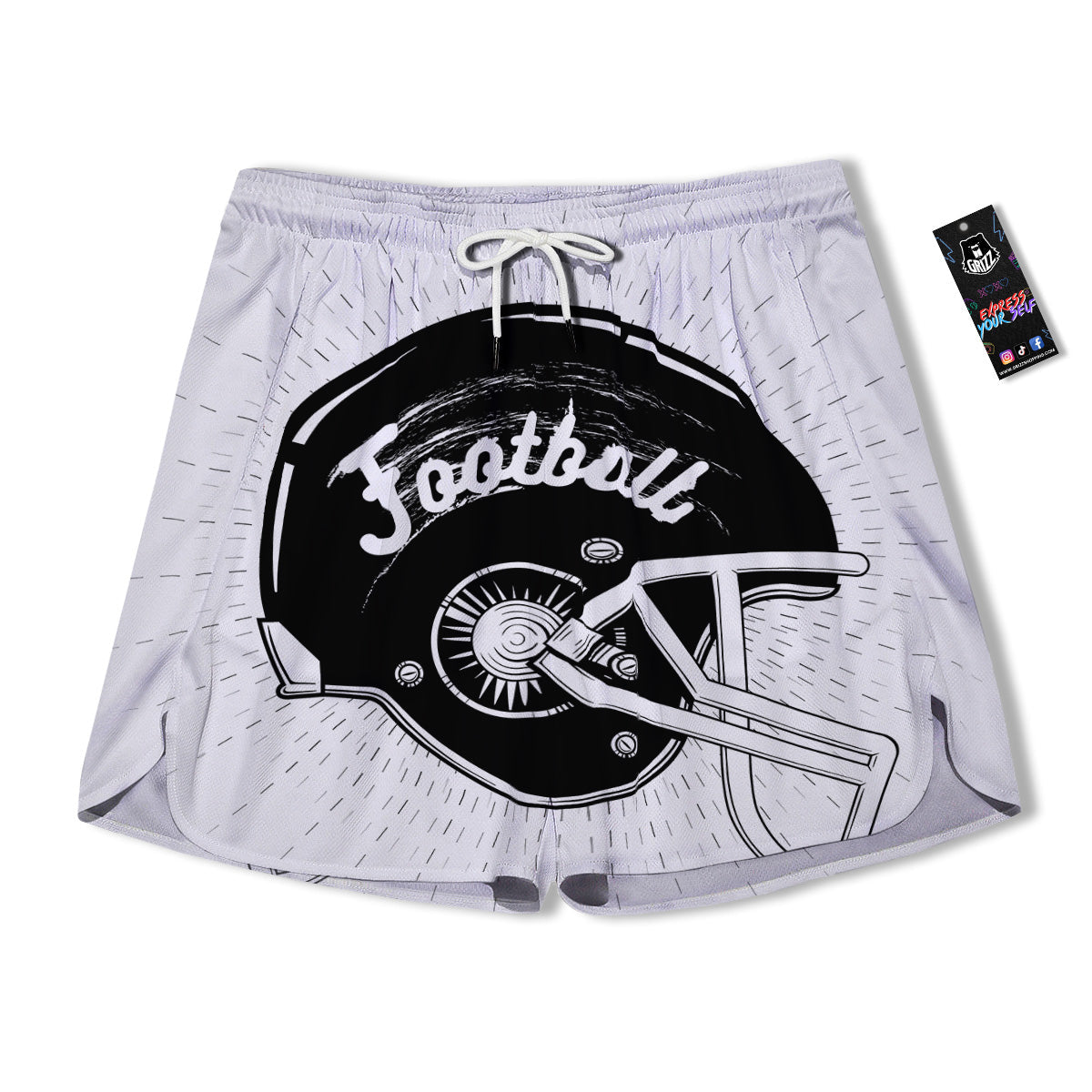 American Football White And Black Print Men's Running Shorts-grizzshop