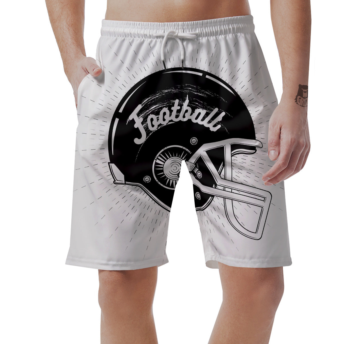 American Football White And Black Print Men's Shorts-grizzshop