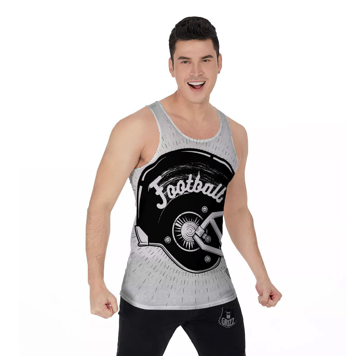 American Football White And Black Print Men's Tank Top-grizzshop