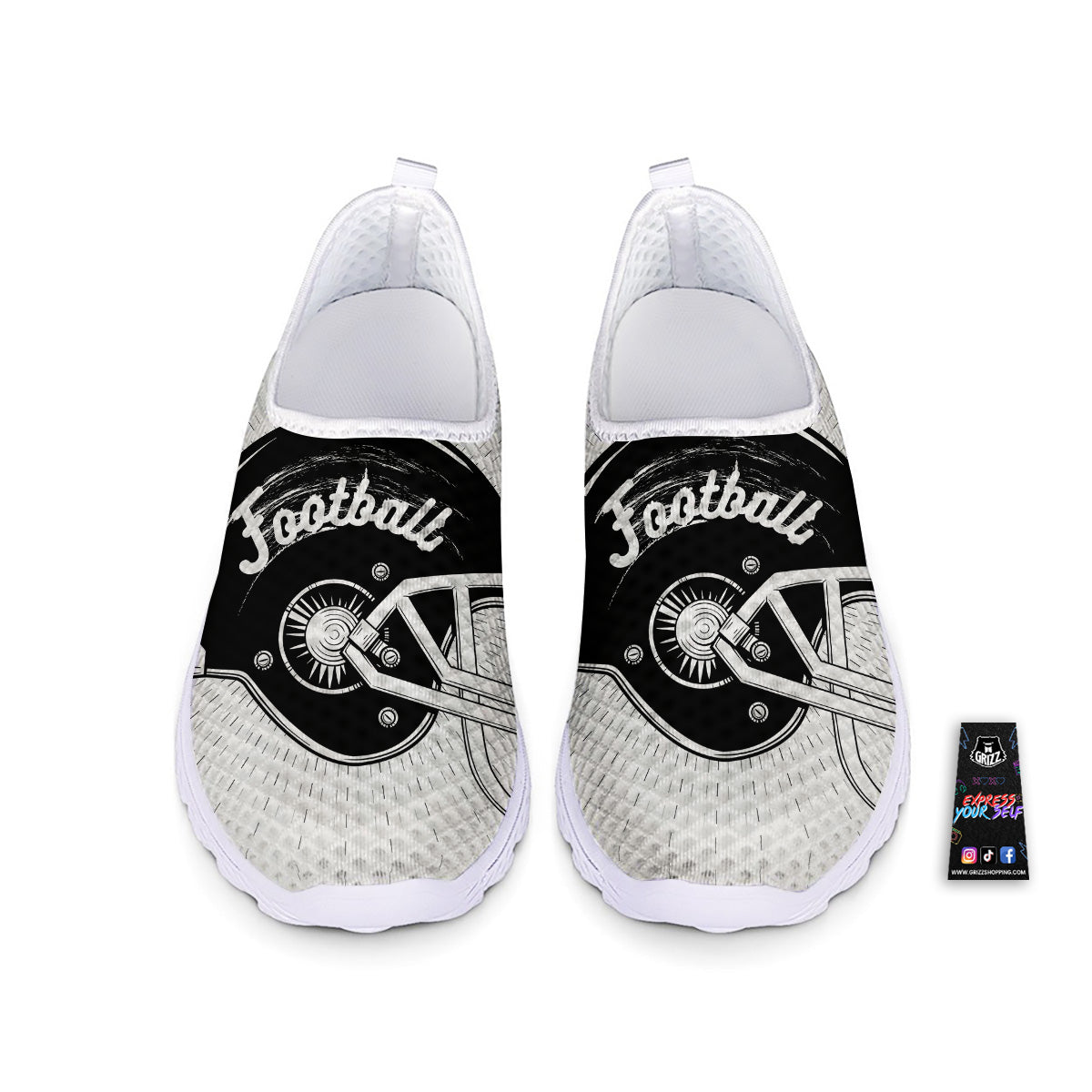 American Football White And Black Print Nurse Shoes-grizzshop