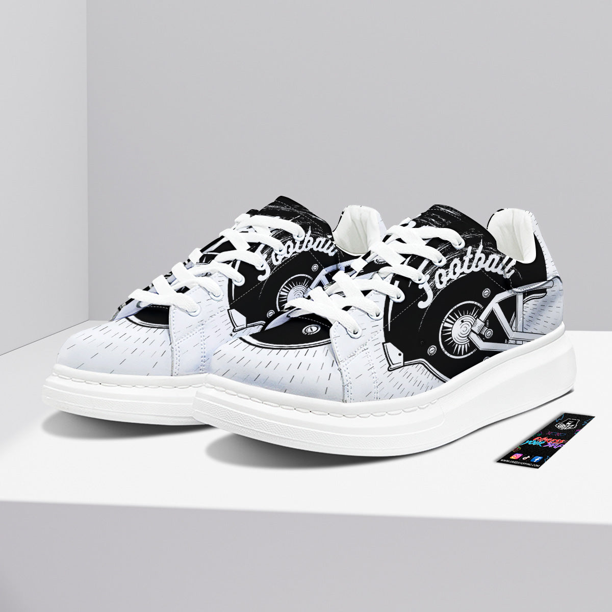 American Football White And Black Print Platform Shoes-grizzshop