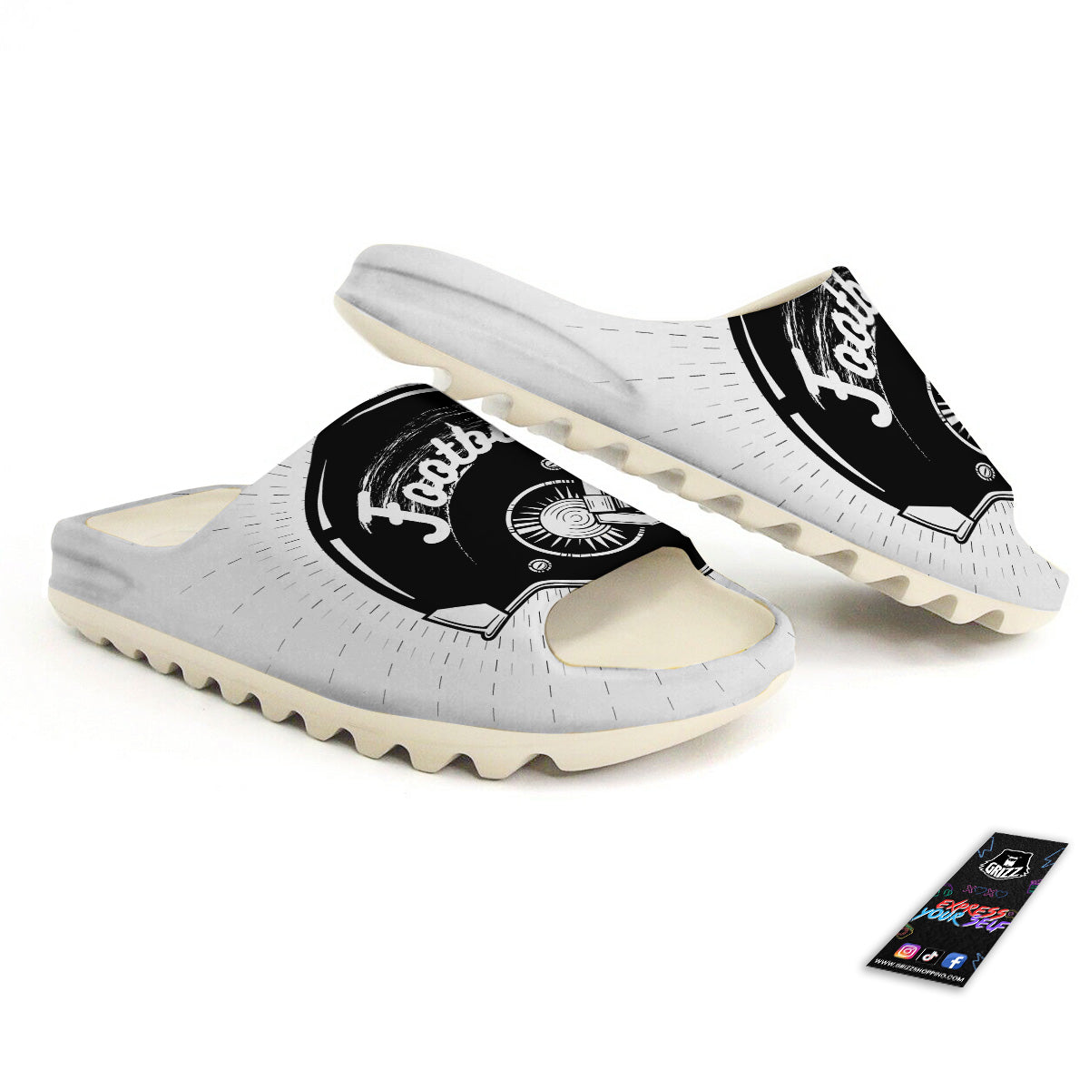 American Football White And Black Print Sandals-grizzshop