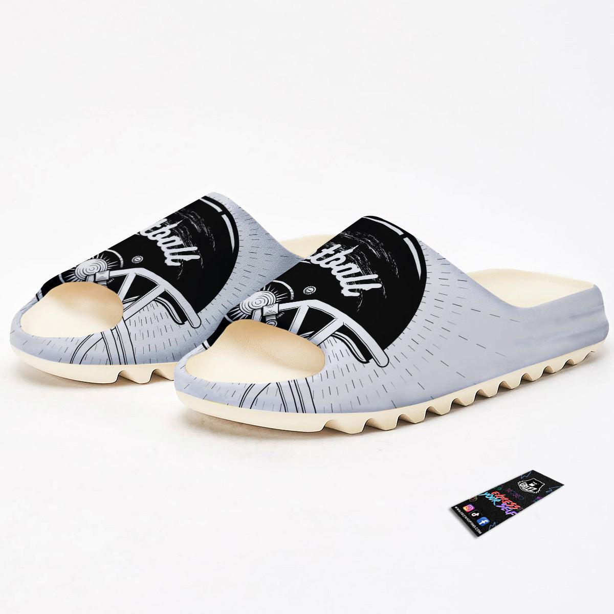 American Football White And Black Print Sandals-grizzshop
