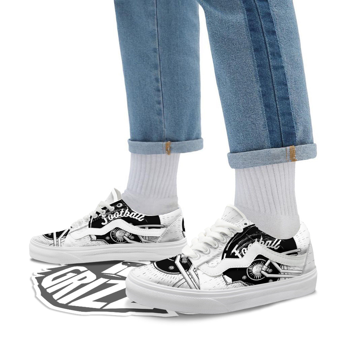 American Football White And Black Print Skate Shoes-grizzshop