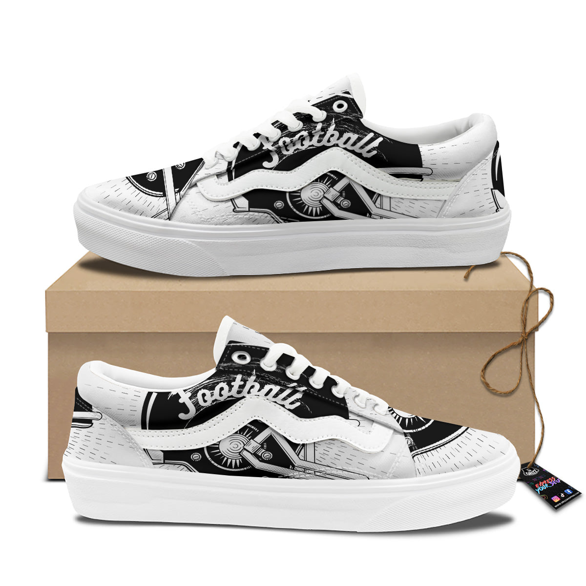 American Football White And Black Print Skate Shoes-grizzshop