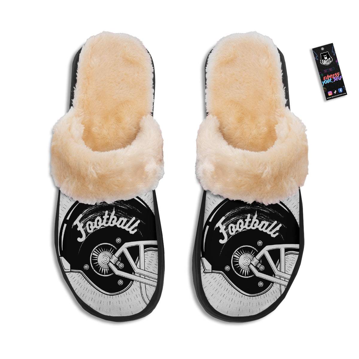 American Football White And Black Print Slippers-grizzshop