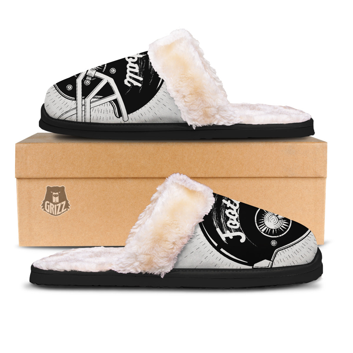 American Football White And Black Print Slippers-grizzshop