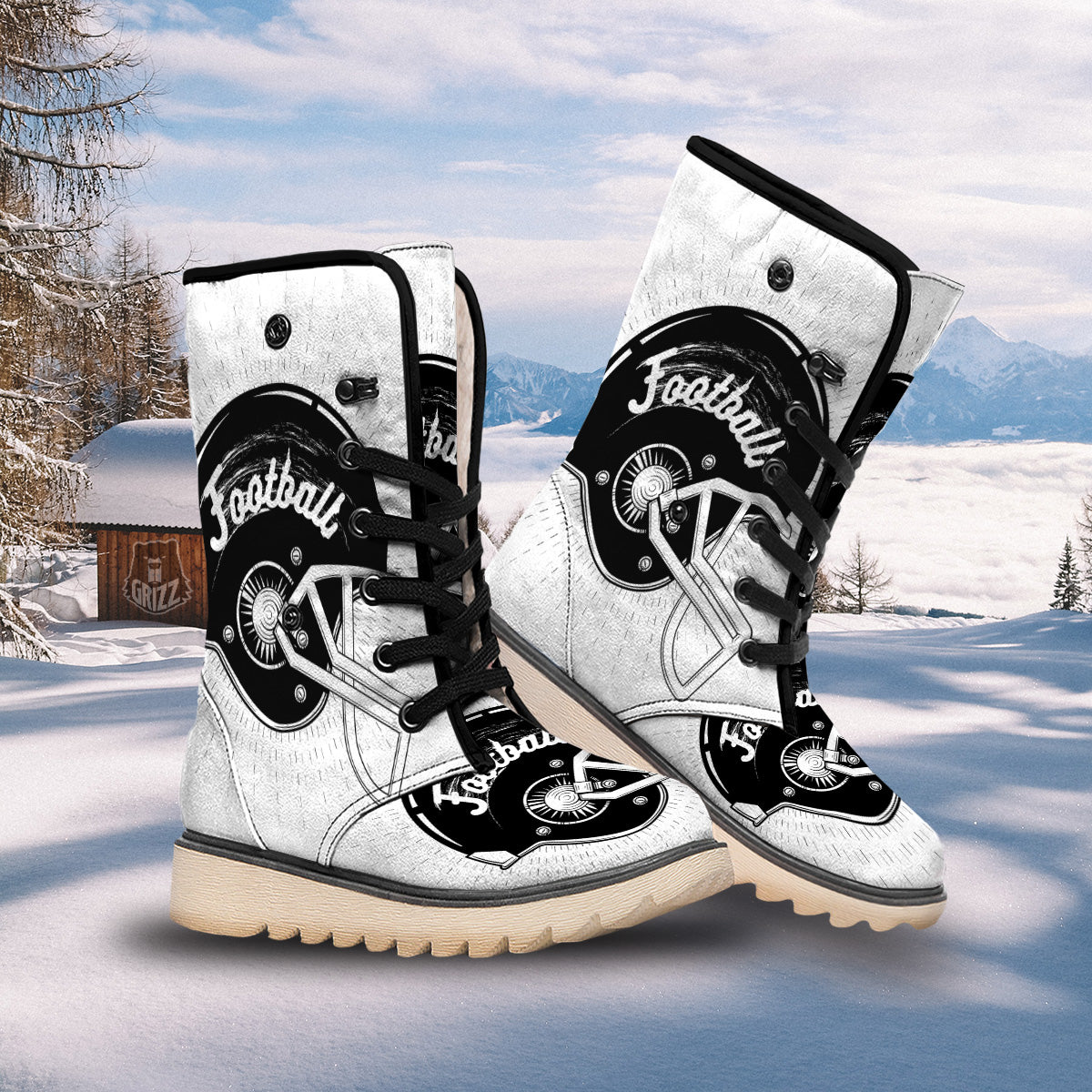 American Football White And Black Print Snow Boots-grizzshop