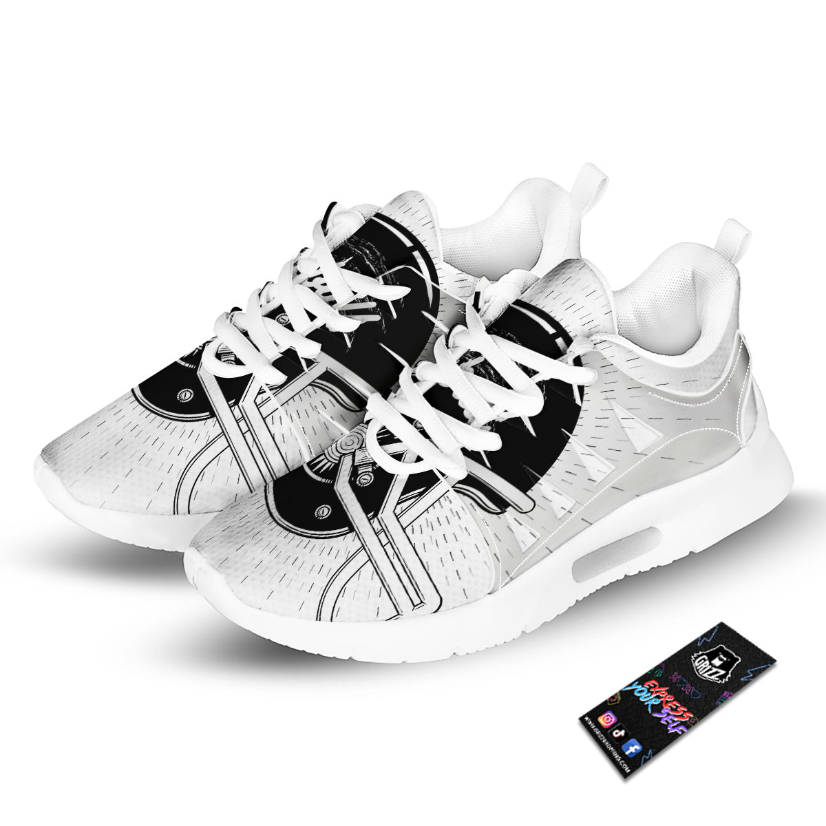 American Football White And Black Print Tennis Shoes-grizzshop
