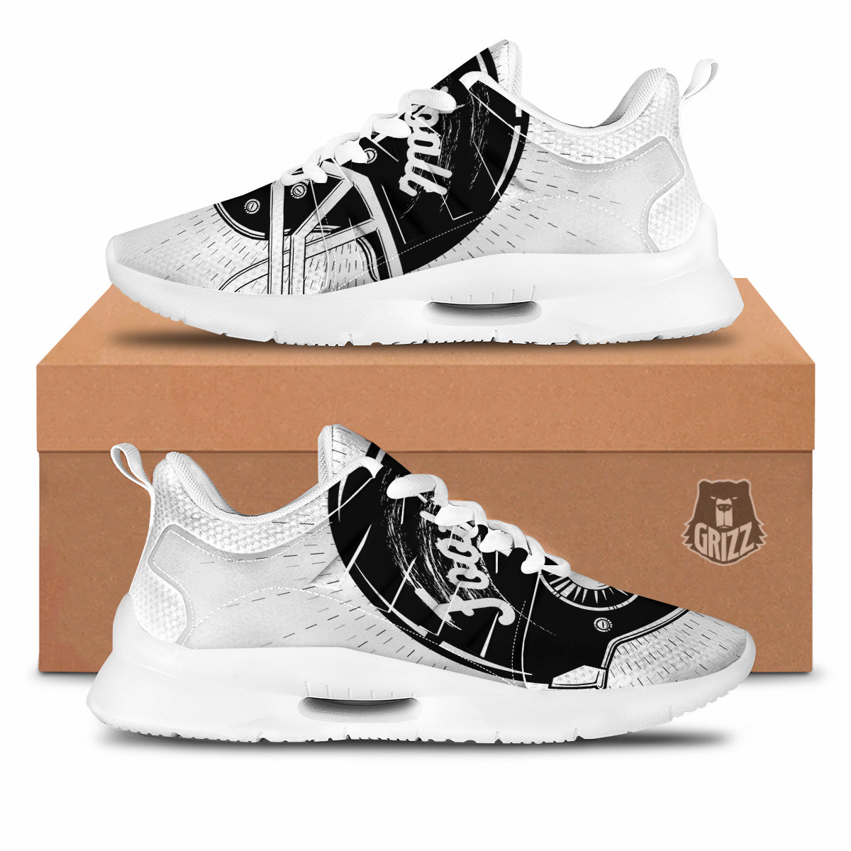 American Football White And Black Print Tennis Shoes-grizzshop