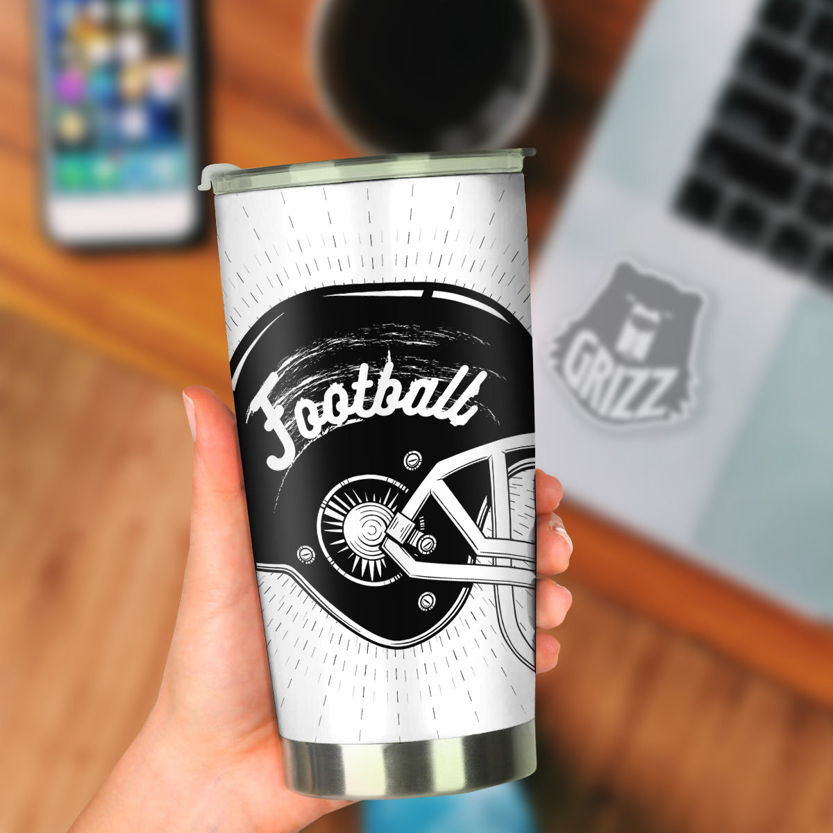 American Football White And Black Print Tumbler-grizzshop