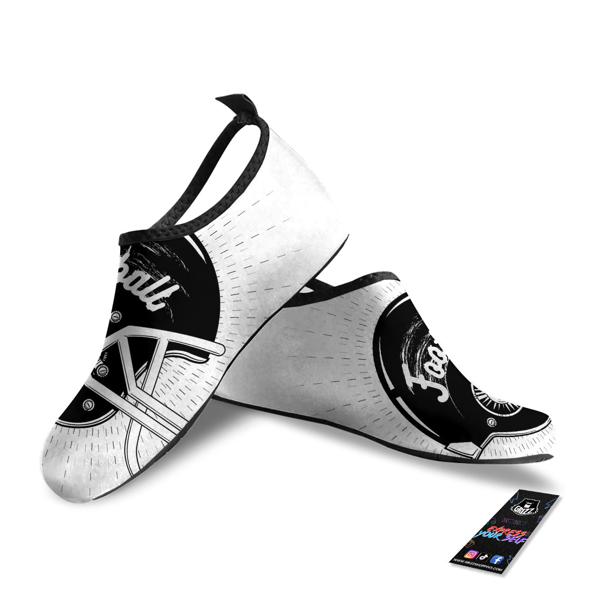 American Football White And Black Print Water Shoes-grizzshop