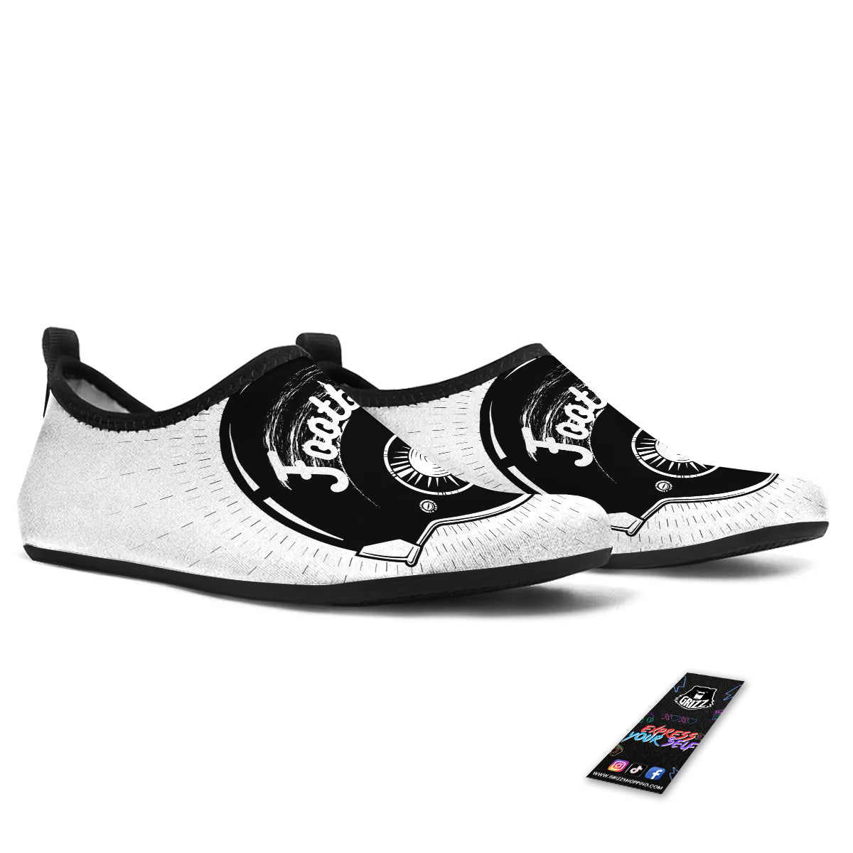 American Football White And Black Print Water Shoes-grizzshop