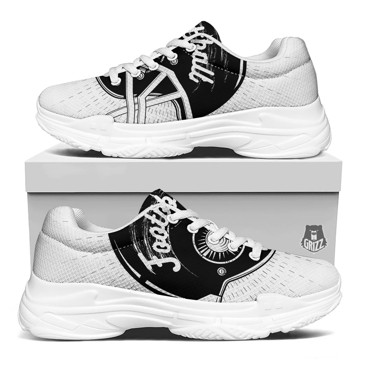 American Football White And Black Print White Chunky Shoes-grizzshop