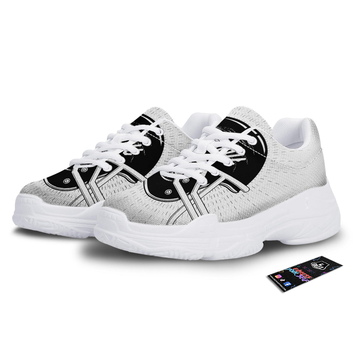 American Football White And Black Print White Chunky Shoes-grizzshop